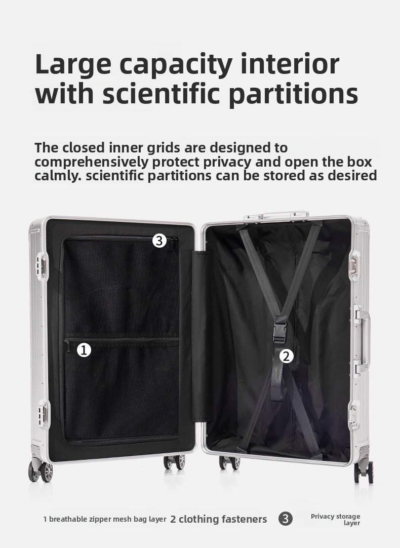 KANGSHILU Premium Aluminum Carry On Luggage 20”, Metal Shell Zipperless Suitcase with Spinner & Removable Wheels, Airline-Approved Size 22"x14"x8.3", 9 lbs, Includes 2 Spare Wheels & TSA Lock(Silver)