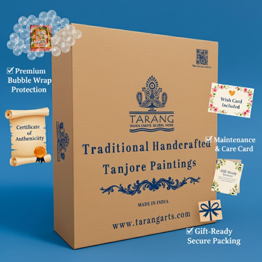 Tarang Arts Tanjore Painting Ayothi Ramar with Wooden Frame, 2D Emboss Design, 22-Carat Gold Foil & Jaipur Stones | Handmade Traditional Artwork for Home Decor, Puja Room, Wall Hanging & Gifting