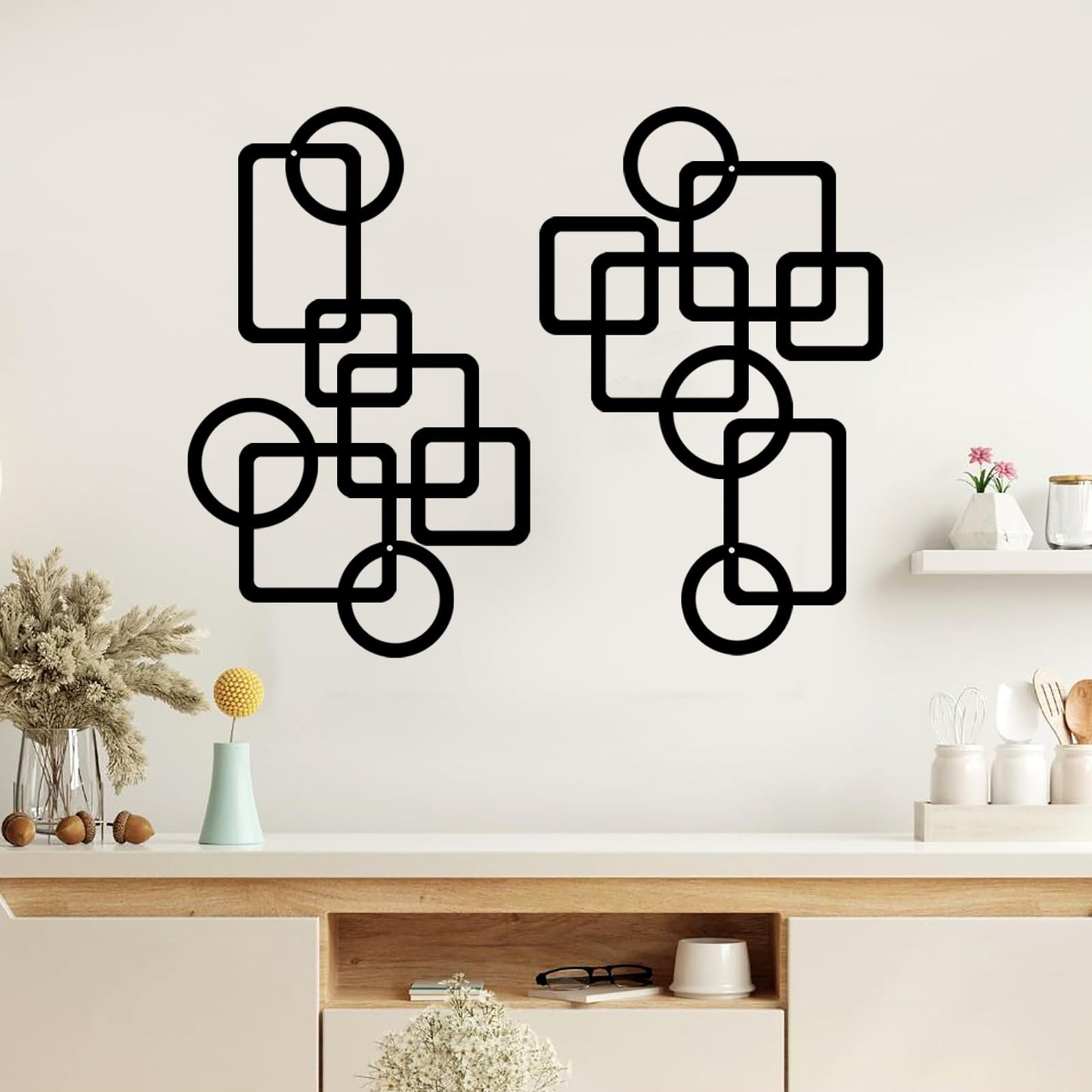 YIYA 2 PCS Black Abstract Metal Wall Art Decoration Minimalist Decor 3D Textured Square Logo Metal Wall Sculpture,for Living Room Bedroom Bathroom Study Room