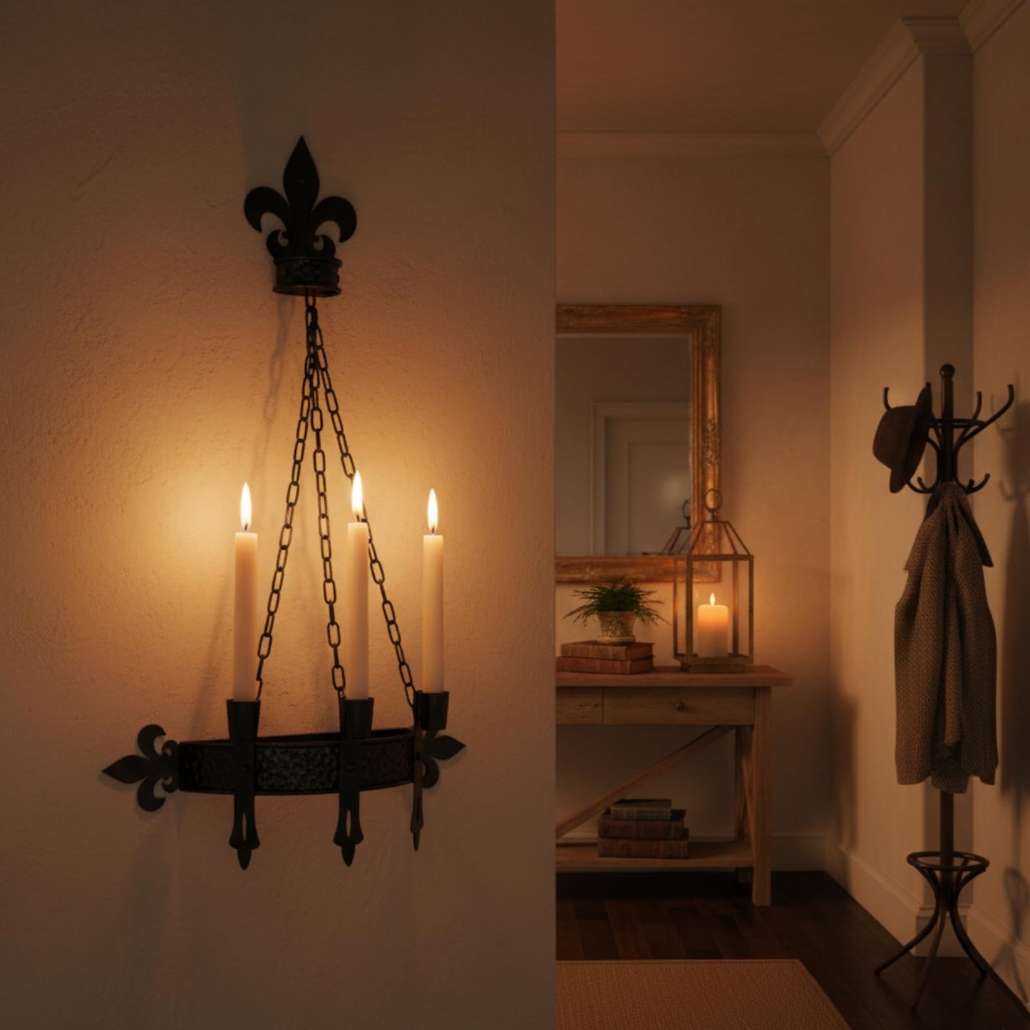 We Moment Black Candle Sconces, 3-Candle Wall Sconces for Taper Candle, Gothic Victorian Candelabra Wall Decor, Rustic Holder for Bathroom, Staircase, Living Room, Dining Room,Set of 1