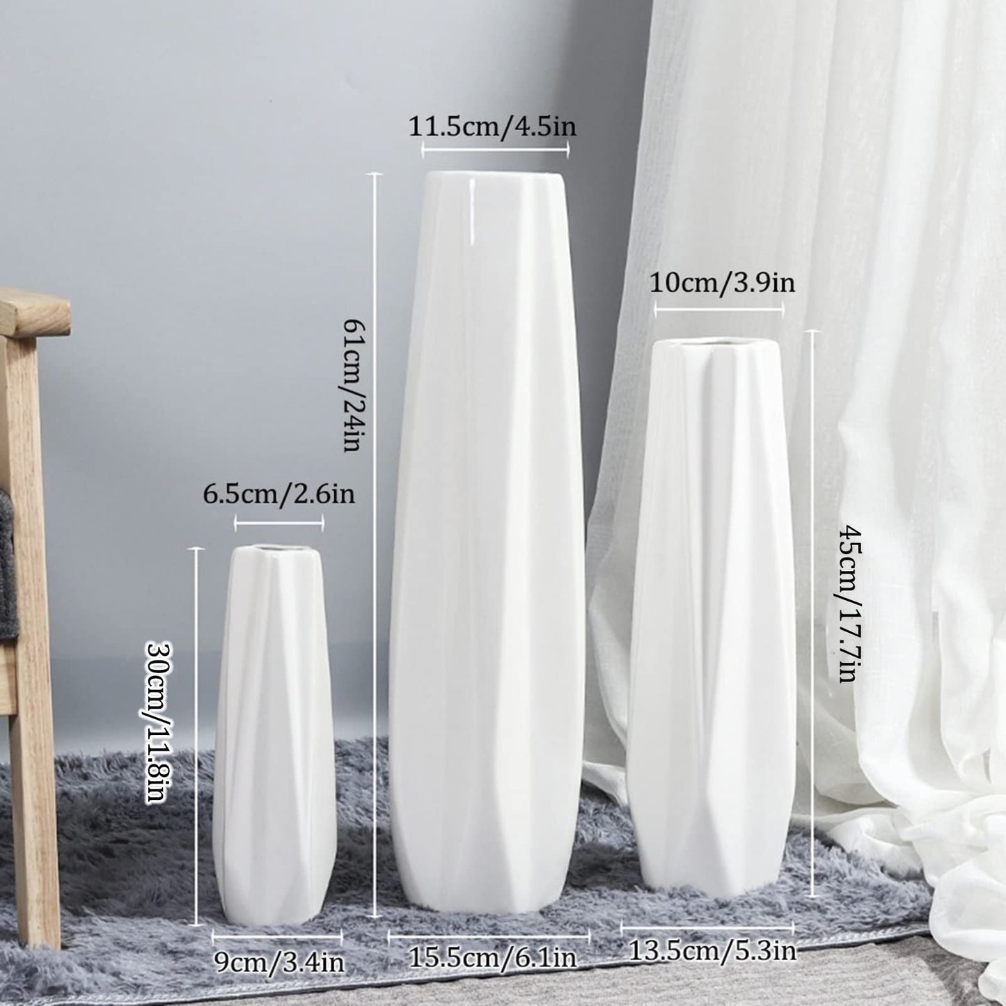 UWYTGF Floor Vase Ceramic Vase,Decorative Large,Floor,Large Floor Vase,White Ceramic Vase,Handcrafted,Sophisticated Vessel for Decorative Branches and Dried Flower,White-61Cm,White,45cm