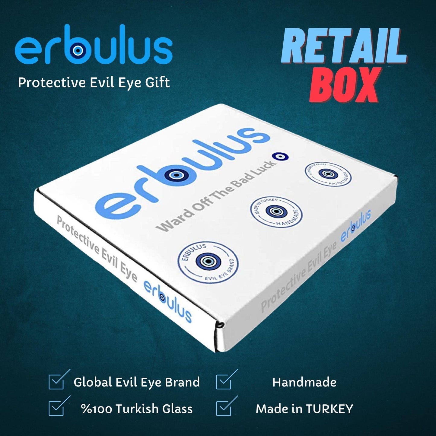 Erbulus 4.3" Glass Blue Evil Eye Wall Hanging Gold and Turquoise Floral Design Ornament – Turkish Nazar Bead - Home Protection Charm - Wall Art Amulet in a Box