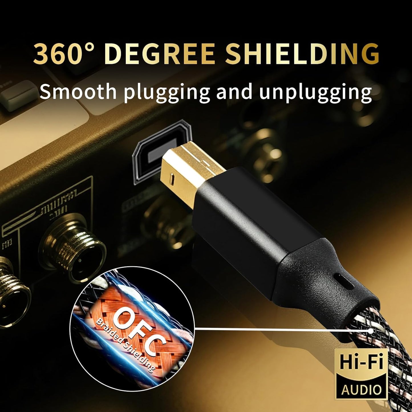 3.0 4.92ft B,4N Core,24K Card,Mixer,Synthesizer(4.92ft/1.5m) USB HiFi Audio Cable -USB A to USB OFC Gold-Plated