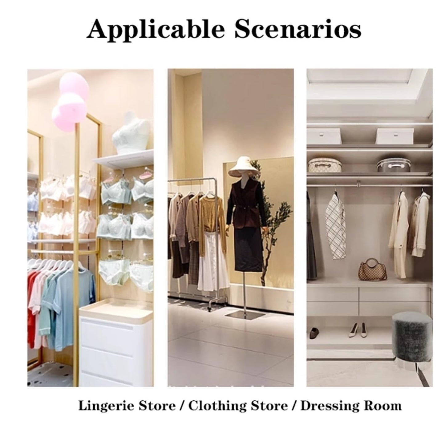 Lingerie Bra Rack Swimsuit Organizer Hanger, Anti-Slip, Underwear Display Stand with Wheels, Commercial Clothing Store Shelf, for Shorts,Hats, Sock, 3 Tier(White,80 * 40 * 130cm)