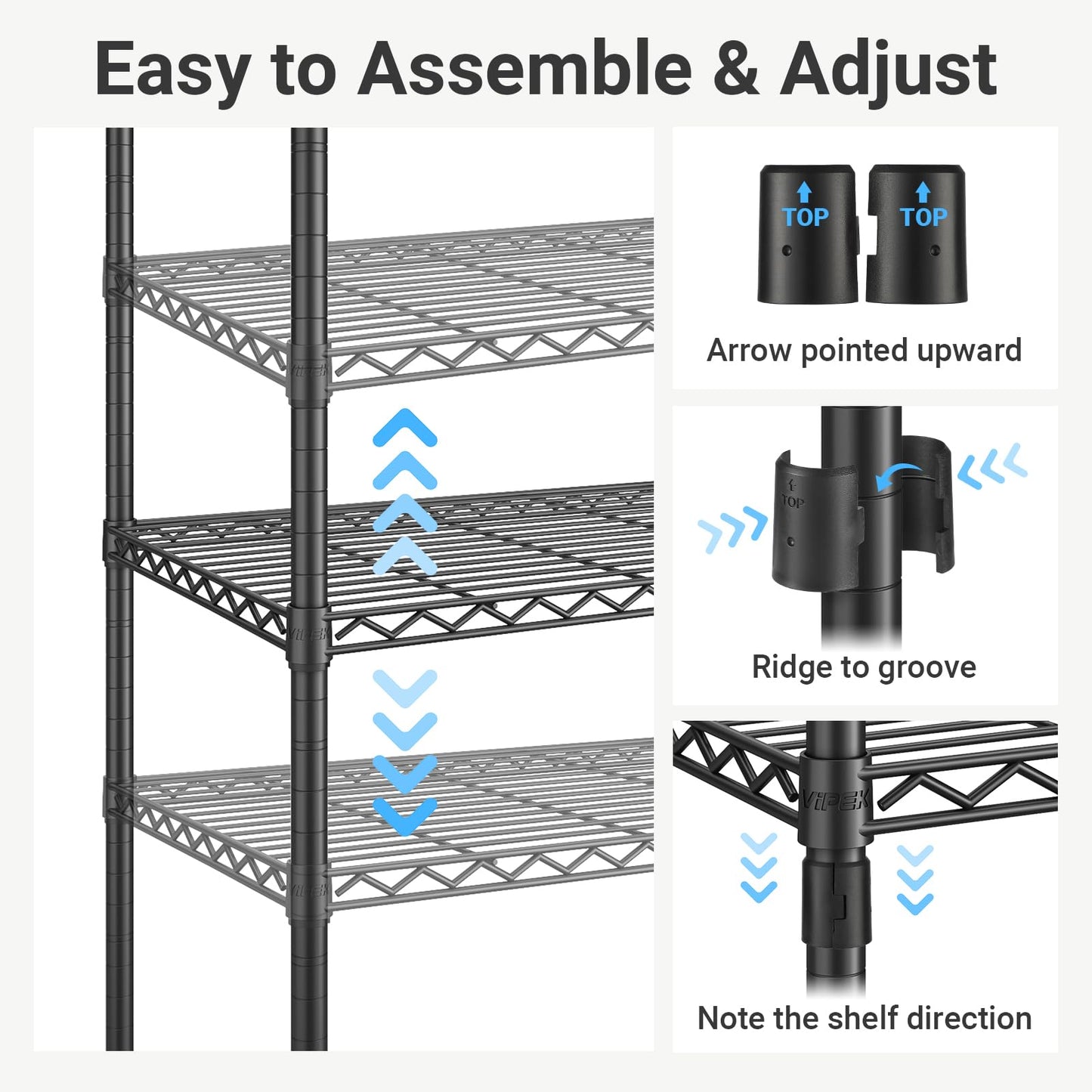 VIPEK X4 Expandable Heavy Duty Clothes Rack, Adjustable from 7'4" to 10'2" with Adjustable Shelves and Hanger Rods, Large Wardrobe Closet Reach-in & Walk-in Closet Metal Clothing Rack, 1530 LBS, Black