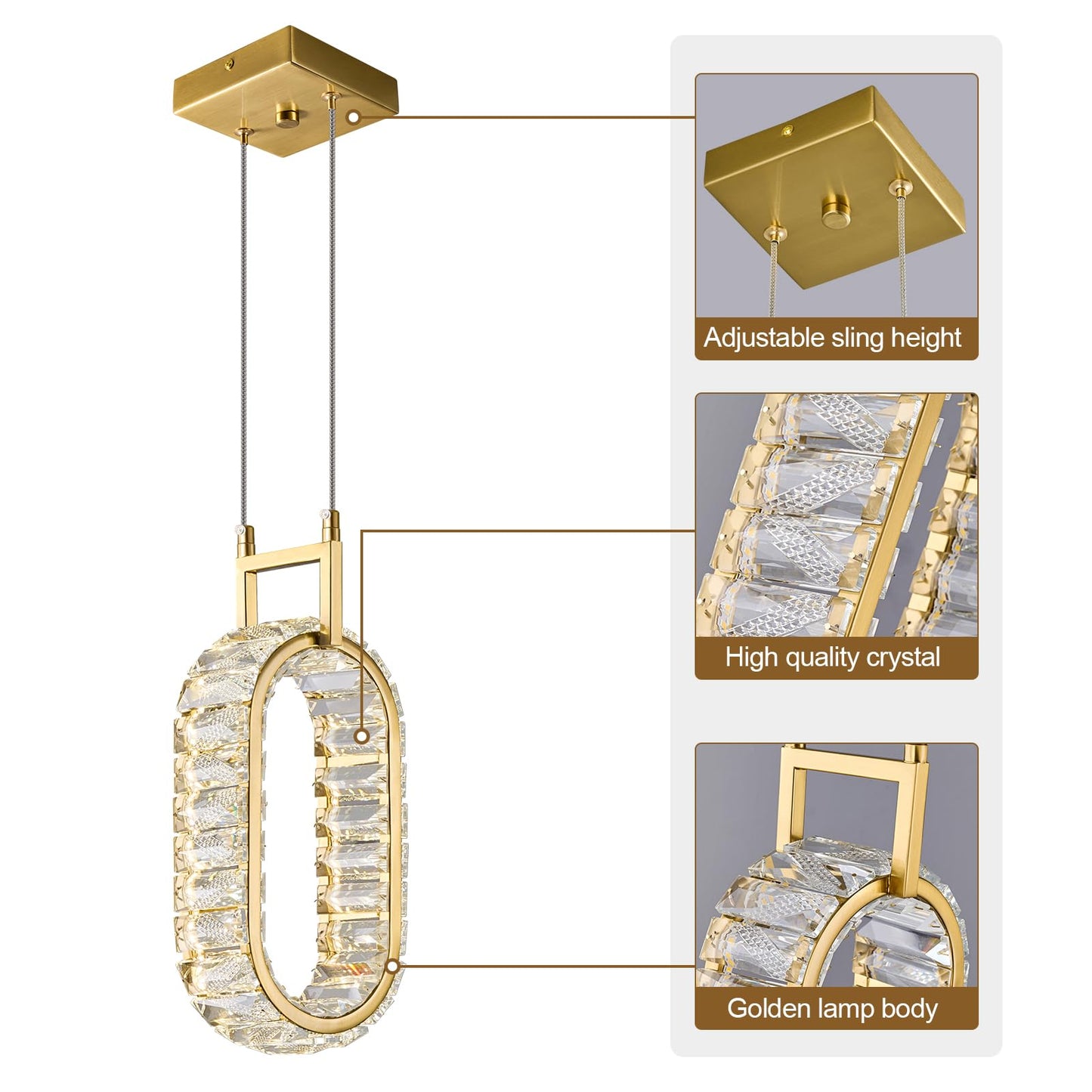 zhllmq Kitchen Island Mini Light Fixture Modern Led Crystal Pendant Light Gold Oval Chandelier for Dining Room Living Room Kitchen Bedroom Bar(1-Pack