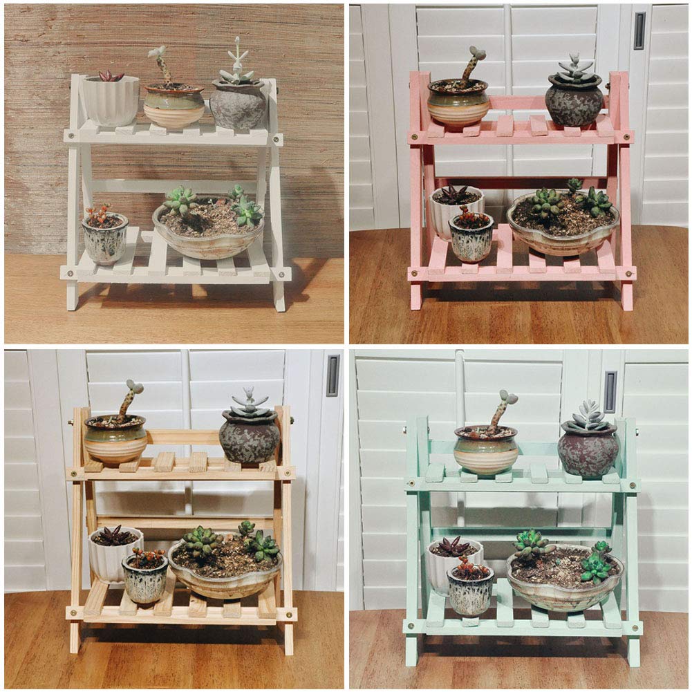 ZHZXBDGQ Wooden Plant Stand, 2 Tier Flower Display Rack Holder, Indoor Outdoor Plant Stand Flower Pots Holder for Home Desktop Garden Patio Balcony Decoration-Green