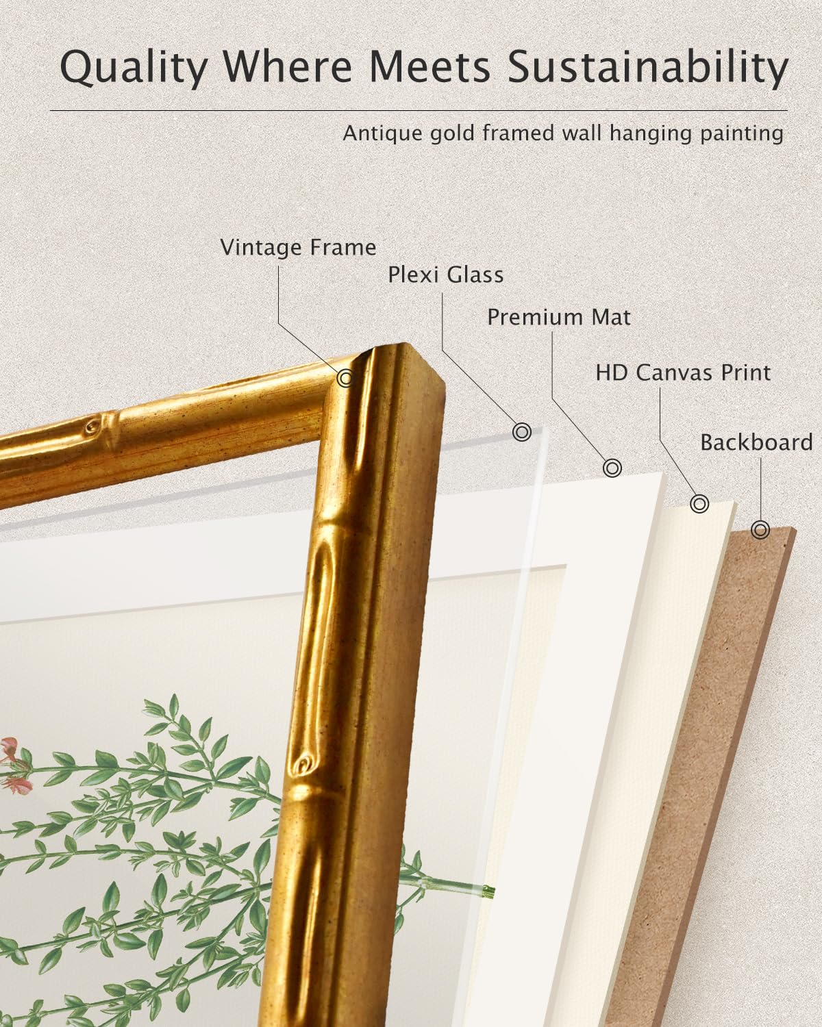 InSimSea Gold Bamboo Framed Canvas Wall Art, Retro Lily Botanical Prints, Antique Moody Picture Frame with Mat, Victorian Home Wall Decor for Kitchen Dining Living Room Bedroom, 11x14inch
