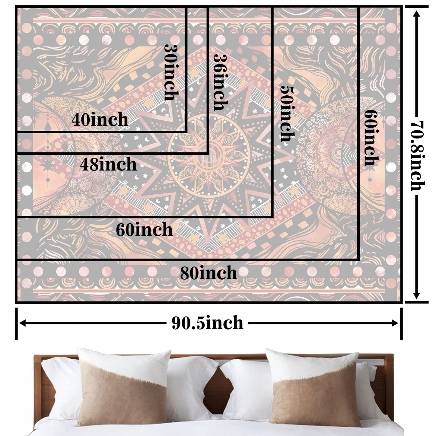 Fowocu Orange Sun and Moon Tapestry Wall Hanging, Indie Hippie Mandala Cool Wall Tapestries, Aesthetic Tapestry for Bedroom Living Room Dorm (Orange, 30'' × 40'')