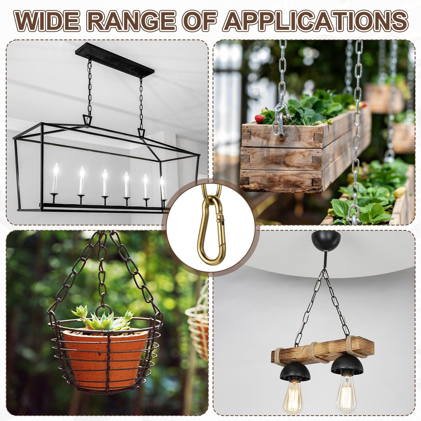 uxcell 7ft Lighting Hanging Chain, 2.4mm/0.09" Looping Metal Pendant Chandelier Chain Extension with 2 Spring Snap Hook for Hanging Plant Pendant Chandelier Light Fixture, Light Copper