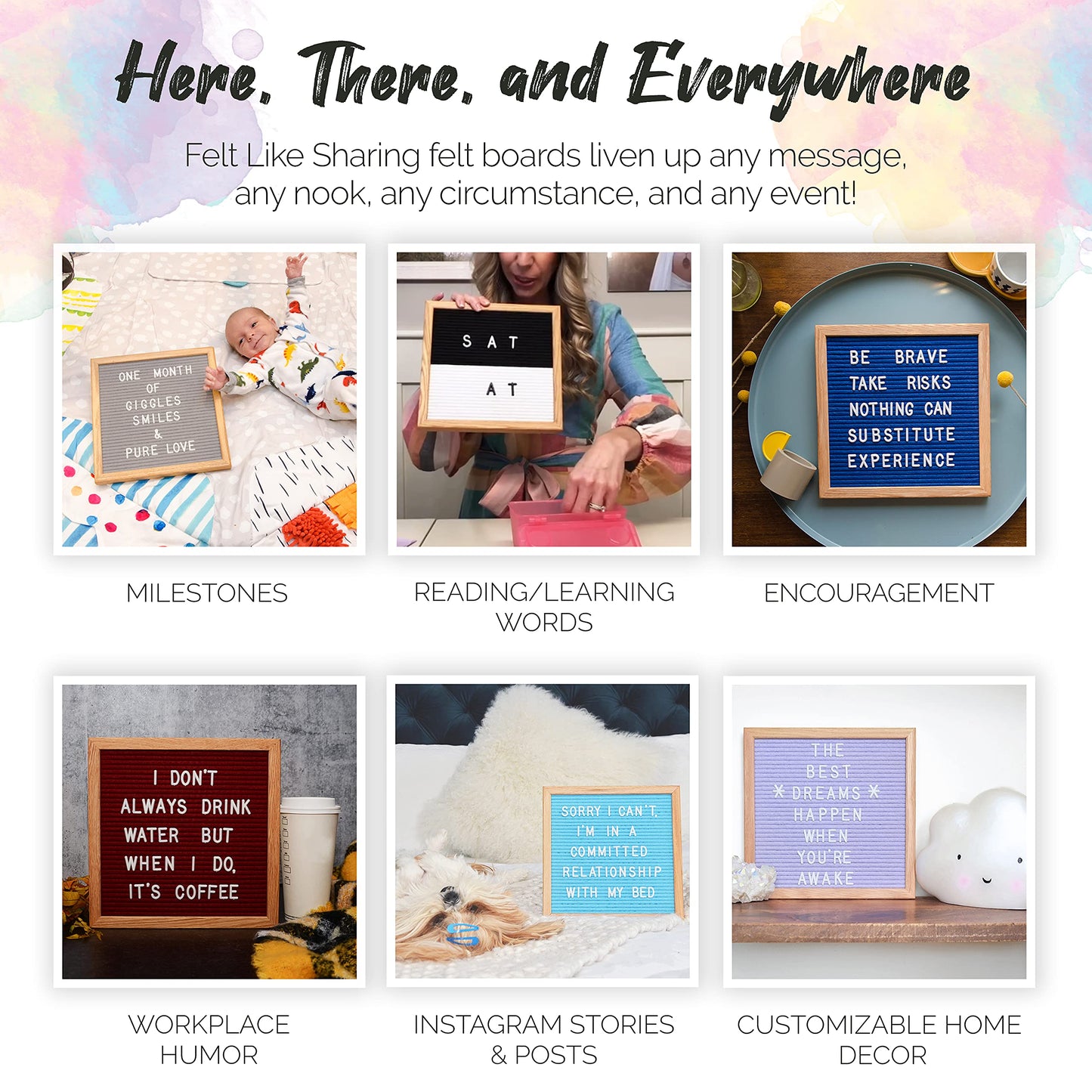 Felt Like Sharing Square Letter Board (Light Pink Felt - 10”x10”) – Changeable Message Board with 3 Sets of Felt Board Letters for Home, Office, & Aesthetic Room Decor – Wall Letterboard Signs In Oak Frame