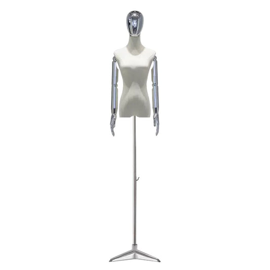 Adjustable Medium Dress Form Mannequin - Tripod Stand with Detachable Arms & Head for Fashion & Jewelry Display, Sewing, Electroplated Stylish Design