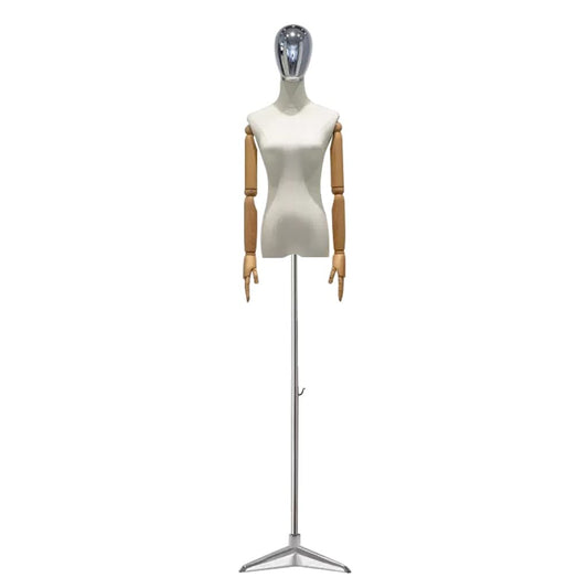 Adjustable Dress Form Mannequin for Women - Medium Size with Tripod, Detachable Head & Arms - Ideal for Sewing, Clothing, Jewelry Display & Craft Projects - Solid Wood Finish