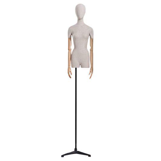 CZCZC Countertop Premium Mannequin with Metal Stand,Linen Female Mannequin,Adjustable Dress Mannequin,Flexible Form Mannequin Torso Wooden Arm Display
