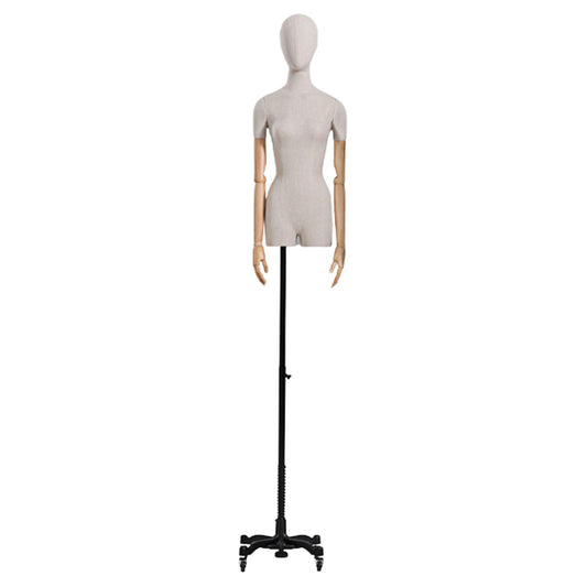 CZCZC Countertop Premium Mannequin with Metal Stand,Linen Female Mannequin,Adjustable Dress Mannequin,Flexible Form Mannequin Torso Wooden Arm Display