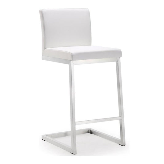 Tov Furniture Parma White Performance Vegan Leather and Stainless Steel Counter Stool - Set of 2