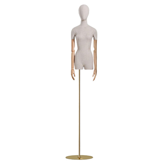 CZCZC Countertop Premium Mannequin with Metal Stand,Linen Female Mannequin,Adjustable Dress Mannequin,Flexible Form Mannequin Torso Wooden Arm Display
