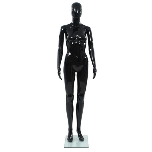 Full Body Female Mannequin, Glossy Black Retail Display Form for Clothing, Wigs, and Shoes, Adjustable Poseable Parts with Sturdy Glass Base, 68.9 Inch