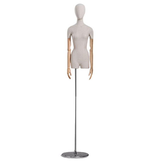 CZCZC Countertop Premium Mannequin with Metal Stand,Linen Female Mannequin,Adjustable Dress Mannequin,Flexible Form Mannequin Torso Wooden Arm Display