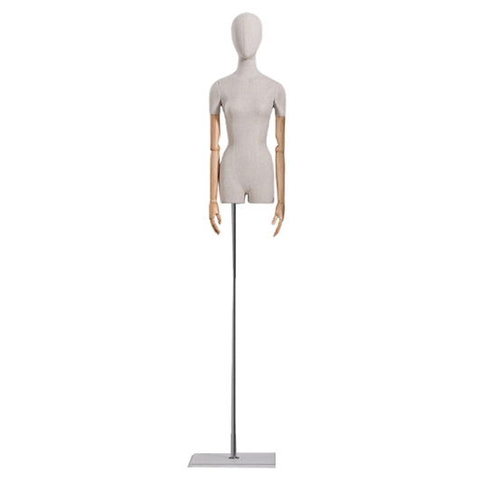 CZCZC Countertop Premium Mannequin with Metal Stand,Linen Female Mannequin,Adjustable Dress Mannequin,Flexible Form Mannequin Torso Wooden Arm Display