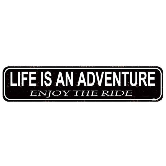 Life Is An Adventure Enjoy The Ride Sign - Vintage Rustic Wall Decor - 16x4 Inch Motivational Metal Sign for Home & Office