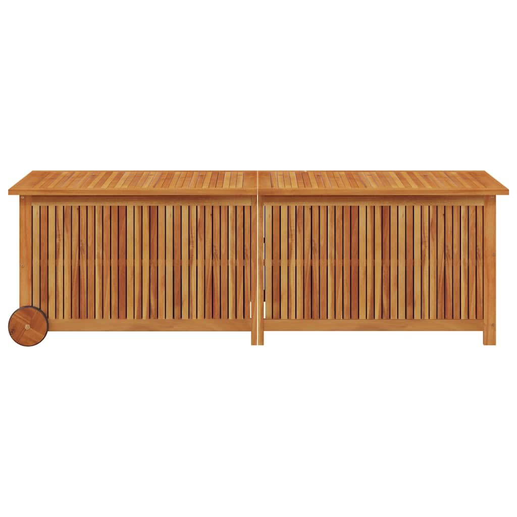 RCODSSK Solid Wood Acacia Patio Storage Box with Wheels, 59.1x19.7x22.8 Inch Outdoor Cushion Box for Garden Furniture and Toys