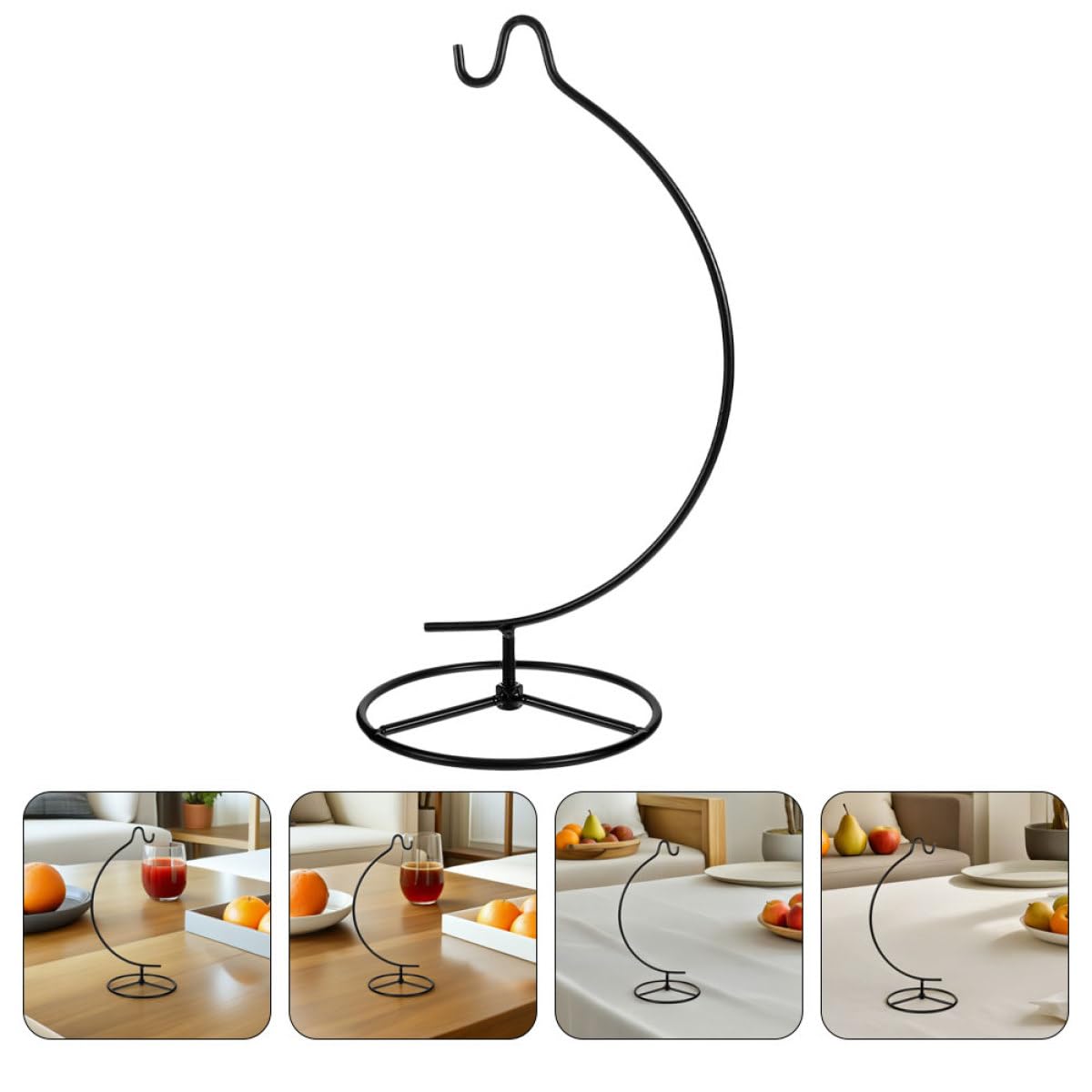 ELAYARD 2pcs Moon-shaped Metal Hanging Hook Stands Air Plant Terrarium Rack Ornament Display Holder for Indoor Home Décor, Black Iron Flower Pot Bracket for Hanging Glass Globe