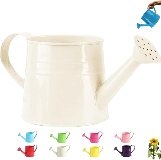 Metal Garden Watering Can - 1L Tinplate Watering Kettle for Indoor Plants, Sturdy Vintage Sprinkling Can with Long Spout & Handle, Galvanized Steel Watering Kettle for Outdoor Plants Lawn (White)
