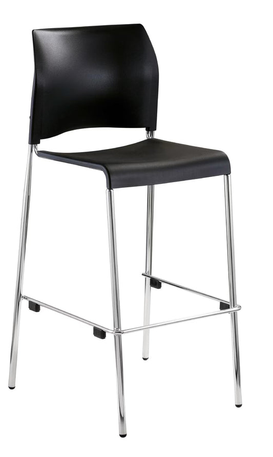 OEF Furnishings OEF8710B-11-10-A/4 Commercial-Grade Bar Height Stack Chair with Arms (Vinyl Padded Seat and Back, Black, Chrome Frame, 4-Pack)
