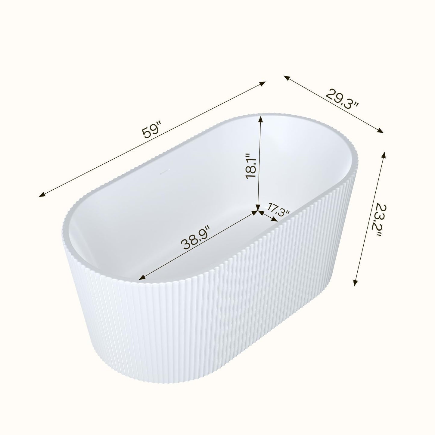 Garvee 59" Acrylic Freestanding Bathtub, Modern Soaking Tub with Matte Drain and Black Overflow, Stripe White, Deep Ergonomic Design, Double-Walled Insulation, cUPC Certified Bath Tub