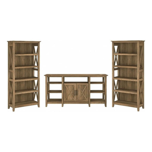Bush Furniture Key West Tall TV Stand with Set of 2 Bookcases, Farmhouse Entertainment Center for 65 Inch Television, 17D x 60W x 66H, Reclaimed Pine