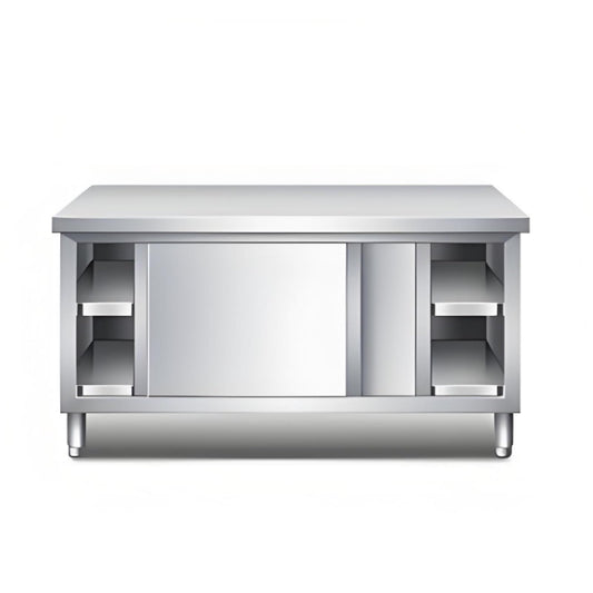 AYHARYLH Kitchen Prep Table Stainless Steel Kitchen Cabinet,Stainless Steel Commercial Worktable W/Sliding Doors For Prep & Work, Heavy Duty Workbench W/Cabinet, For Home, Restaurant, Hotel And Garage