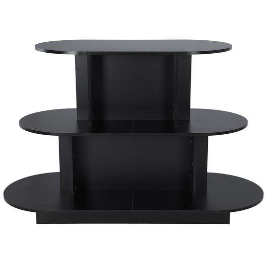 FASDRESS 3 Tier Wooden Oval Display Table Modern Standing Display Riser Shelf Retail Table for Stores Vendor Events 55in W x 23.6in D x 35in H (Black)