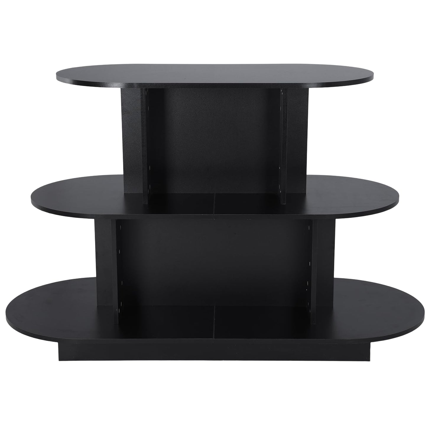 3 Tier Wooden Oval Display Table Modern Standing Display Riser Shelf Retail Table for Stores Vendor Events 55in W x 23.6in D x 35in H