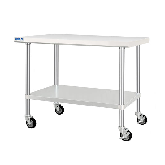 HARDURA Stainless Steel Table with Wheels 30 x 48 Inches Kitchen Prep Table Heavy Duty Stainless Steel Workbench with Aluminium Corner Undershelf NSF 304 Metel Table for Commercial Restaurant