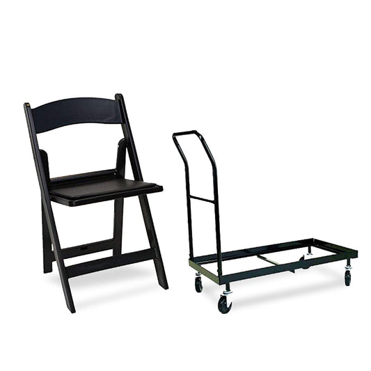 EventStable Titan Series 200 Resin Folding Chairs with 8 Dollies and 8 Straps Bundle - Black Indoor/Outdoor Lightweight Folding Chair - Padded Folding Chair for Weddings Parties Events