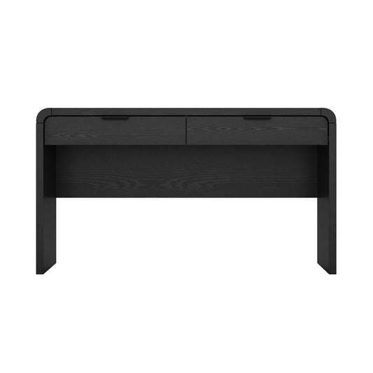 Manhattan Comfort Grace 54" Modern Office Desk with 2 Drawers, Wood Table with Metal Recessed Handles for Work from Home, Study, Craft, Stylish Executive Desk, Black
