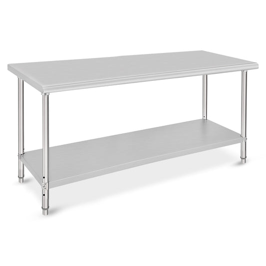 Garvee 72 x 30 Inches Stainless Steel Table, NSF Metal Prep Table with Adjustable Under Shelf and Wheels, Commercial Heavy Duty Worktable for Kitchen Restaurant Home Hotel
