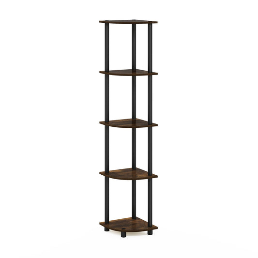 Furinno TURN-N-TUBE Corner Shelf, 5-Tier Corner Bookshelf, Open Storage Shelves, for Organization and Storage, Living Room, Home Office, Garage, Bedroom, Amber Pine