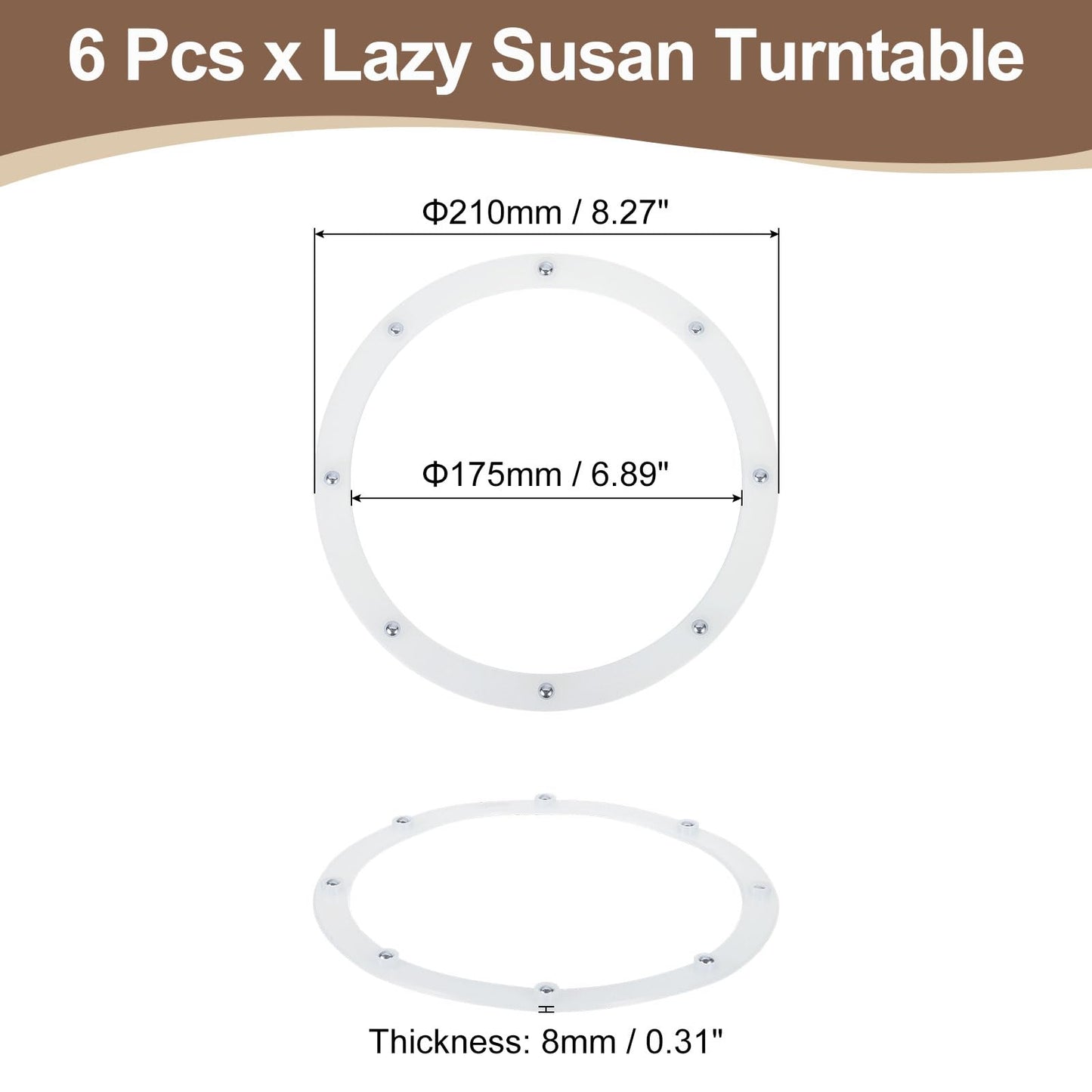 uxcell 6Pcs 8 Inch Rotating Swivel Stand with Steel Ball Bearings, Lazy Susan Base Turntable Bearing Plate Round Table Swivel Base for Home Kitchen, White, 8 Balls
