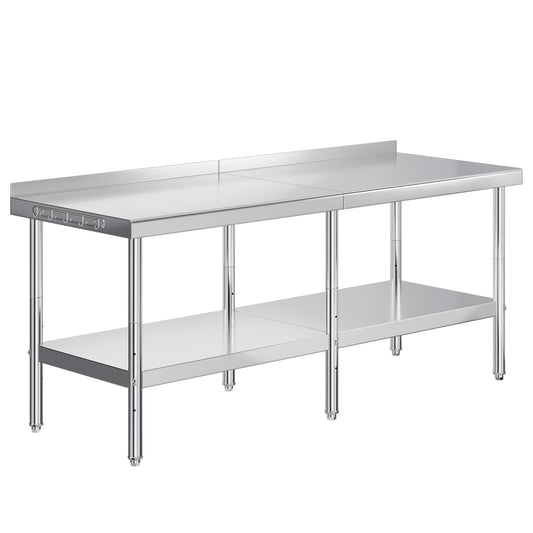 Jocisland 30" x 82" Stainless Steel Table for Prep & Work, Food-Grade Stainless Steel with Backsplash, Adjustable Under Shelf & Safe Design for Restaurant, Home and Outdoor