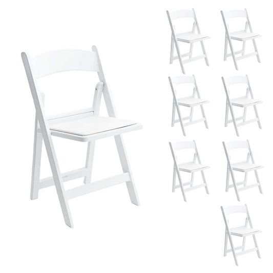 Zedfire Set of 8, White Resin Folding Chairs with Vinyl Seat, Commercial Event Chairs, Foldable Chair for for Party, Wedding, Picnic, Indoor/Outdoor use