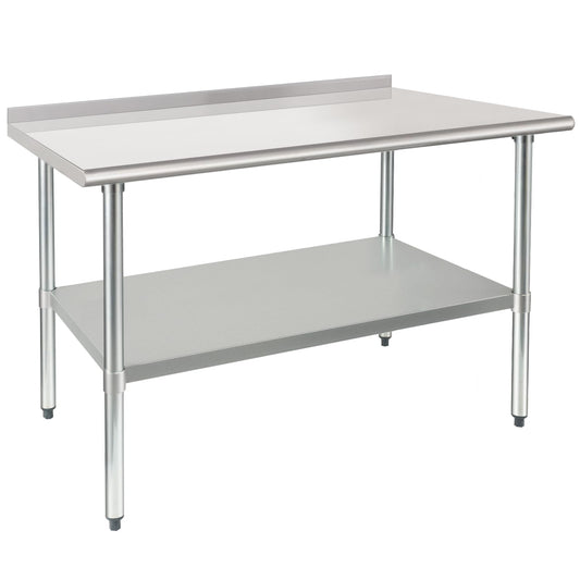 HARDURA Stainless Steel Prep & Work Table 30 x 48 Inches NSF Heavy Duty Commercial with Undershelf and Backsplash, Galvanized Legs for Commercial Food Prep