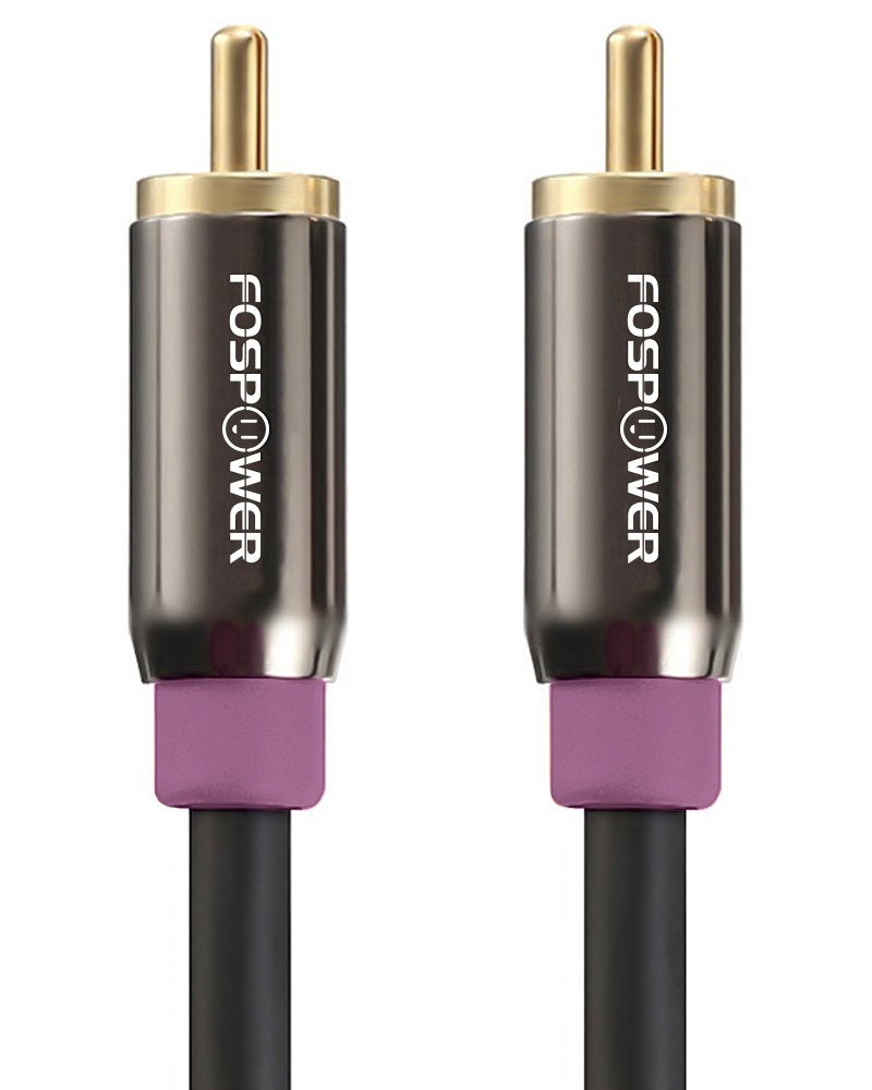 (10 24K FosPower Subwoofer Cable FT) RCA to RCA Audio Stereo Cable, Male to Male - Dual Shielded Cord | Gold Plated