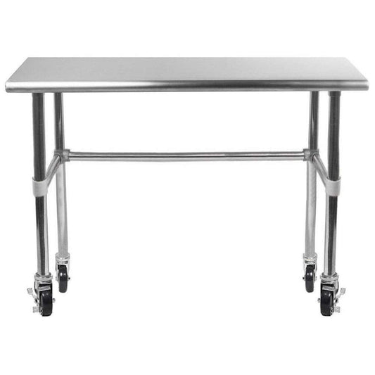 AmGood 30" X 36" Stainless Steel Work Table - with Open Base & Wheels | Food Prep | Utility Work Station | NSF Certified