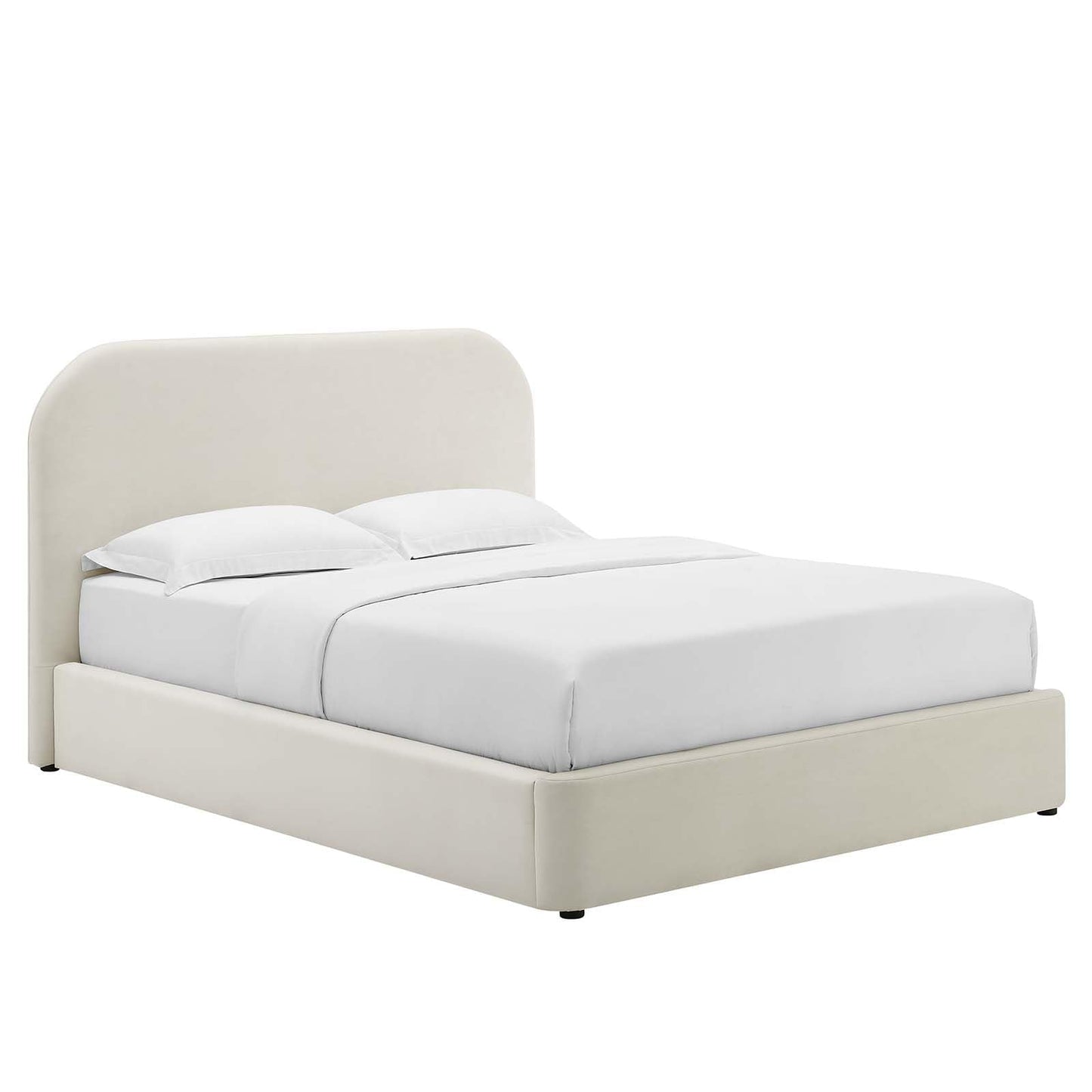 Modway Keynote Modern King Size Bed Frame with Curve Shaped Headboard in Alabaster, Upholstered Performance Velvet King Platform Bed, Soft Cloud Bed Frame, No Box Spring Needed
