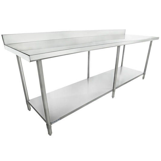 EMPURA 96" x 30" Stainless Steel Work Table | Commercial Utility Prep Workstation for Restaurant Laundry Garage | 800 lb Capacity, S/S Undershelf Legs, 4" Backsplash, 96"W x 30"D x 35"H, 16 Gauge, NSF