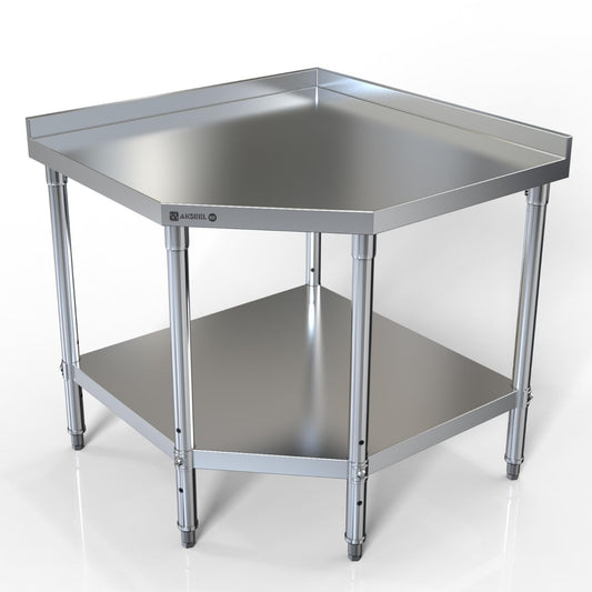 Akseel - Corner Stainless Steel Work Table - Food Prep Tables for Commercial Kitchen - NSF Metal Heavy Duty Workbench with Backsplash - Cooking Chef Work Bench for Restaurant - 36"x36" Working Station