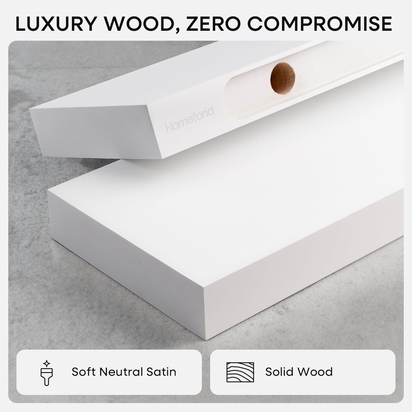 Homeforia White Floating Shelves 24 inch, High End Solid Real Wood 24inch Bathroom Floating Shelf for Wall Mounted, White Wooden 24in Floating Shelves, Heavy Duty Bracket, 24 X 6.5 X 1.75 in, Set of 2