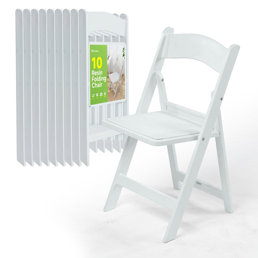 Real Relax White Resin Folding Chairs with Cushion - Comfortable Foldable Plastic Chair - Stackable Chairs with Padded Seats - Indoor/Outdoor Chairs for Events, 600lbs Capacity(10 Pack)